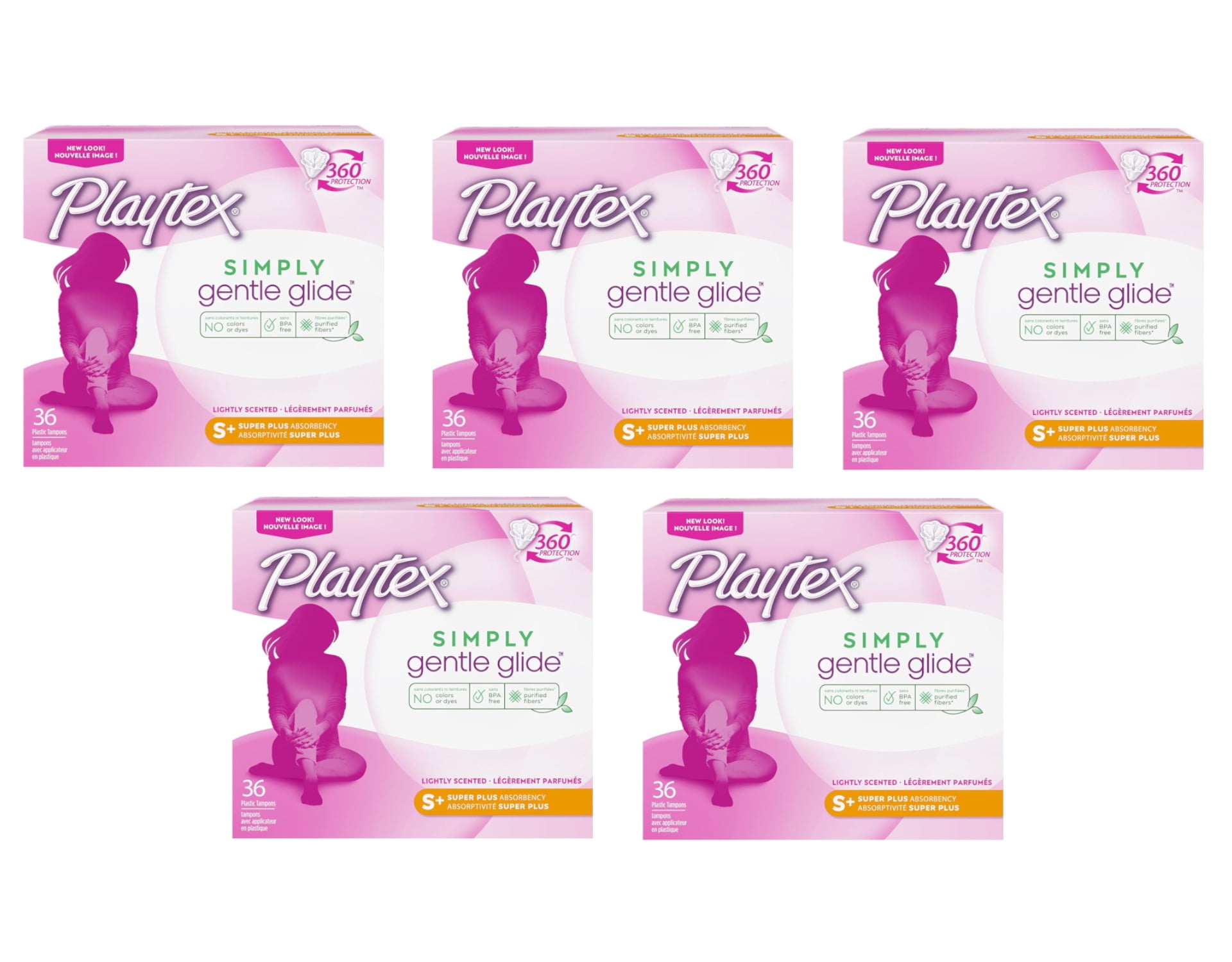 Playtex Simply Gentle Glide Tampons, Lightly Scented, Super Plus, 36 Count Pack of 5