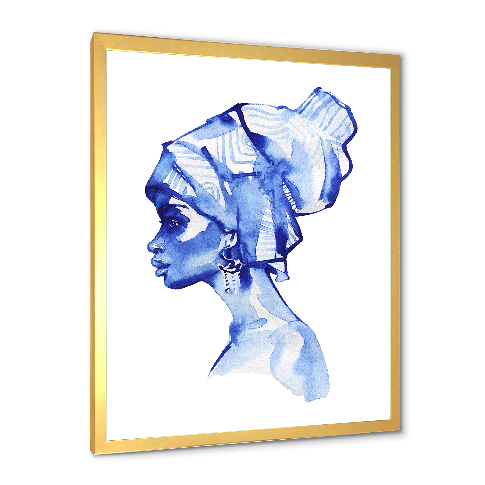 Designart 'Afro American Woman Blue Fashion Portrait' Modern Framed Art Print