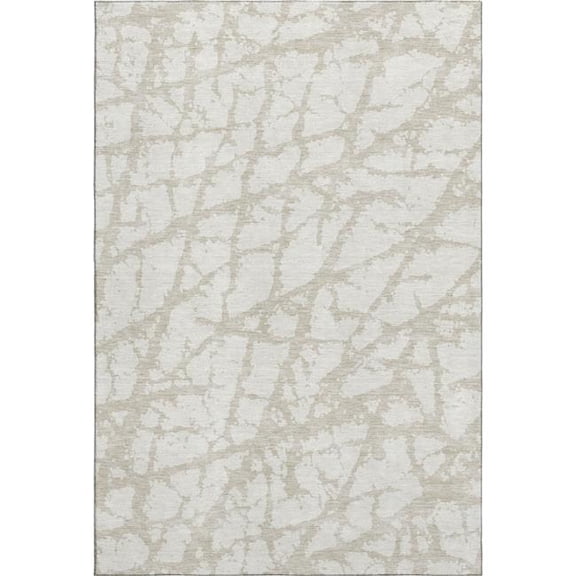 HomeRoots 676854 10 x 14 ft. Ivory & Beige Abstract Transitional Washable Machine Made Rectangle Area Rug with UV Protection