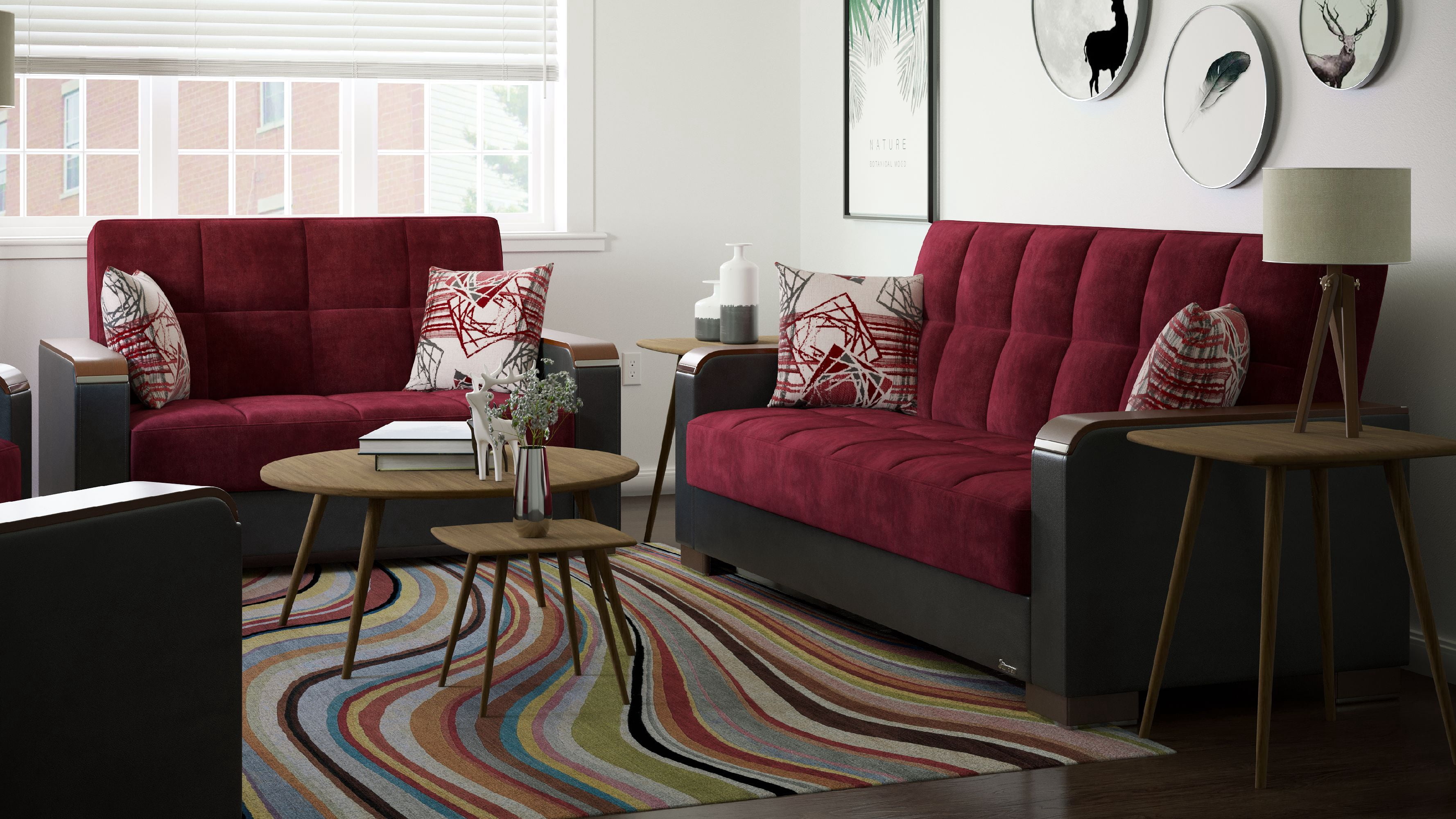 Ottomanson Origins X Sleeper Loveseat, Burgundy Color Microfiber
