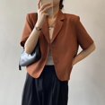 thumbnail image 4 of Lucyever - Elegante blazer de oficina de manga corta para mujer, color liso, combina con todo, chaqueta corta de un solo pecho, 4 of 6