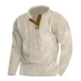 thumbnail image 2 of WREESH Men's Corduroy Pullover Henley Shirts Casual Solid Color Half Zip Sweatshirt Retro Style Long Sleeve Top for Men's Casual Outwear Beige, 2 of 6