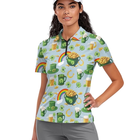 Whosucclay Rainbow Coin Pattern Soft Tennis Short Sleeved Shirt, Polyester Polo Shirts V Neck Lightweight Workout Athletic Tops for Outdoor Sports Golf Exercise Size X-Large