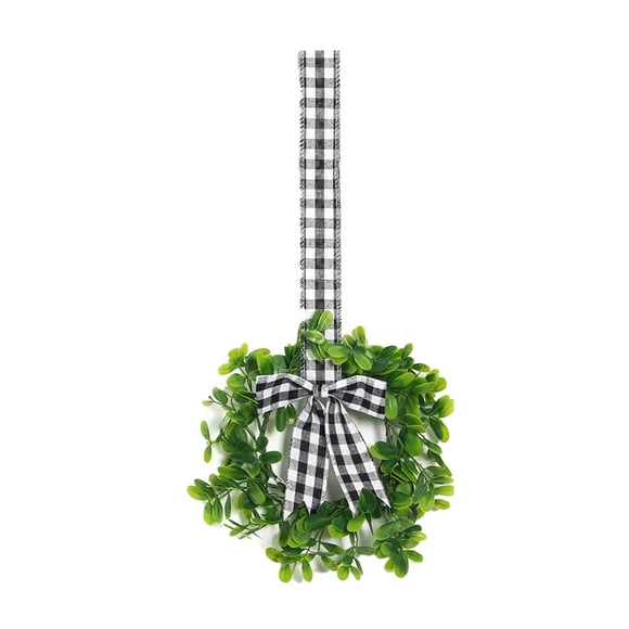 Wreaths for Front Door, Kitchen Cabinet Wreaths Decorative Boxwood Wreaths with Ribbon Greenery Farmhouse Wreaths for Kitchen Decorating Front Door Window Party, Summer Door Wreath