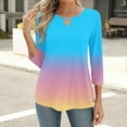 thumbnail image 4 of LADIGASU Women's Solid Color Round Neck Hollow Out Three Quarter Sleeve 3/4 Sleeve T-shirt Top, 4 of 6