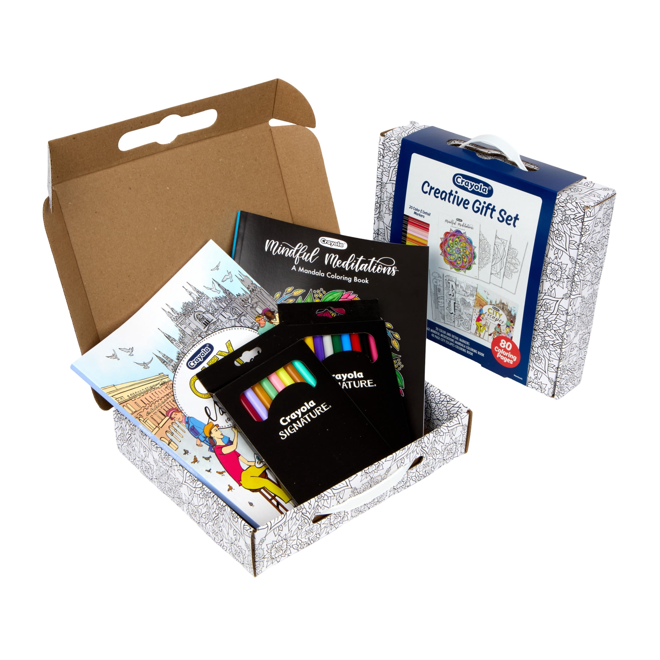 Crayola Creative Enthusiast Gift Set, 2 Adult Coloring Books and 20 Ct Premium Markers, Relaxing Activity, Arts and Crafts, Ages 8, 9, 10, 11