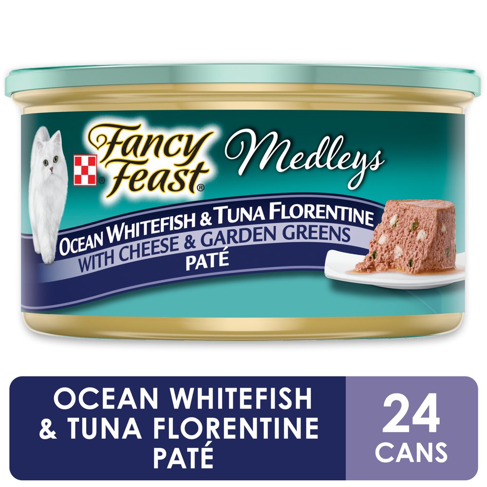 (24 Pack) Fancy Feast Pate Wet Cat Food, Medleys Whitefish & Tuna
