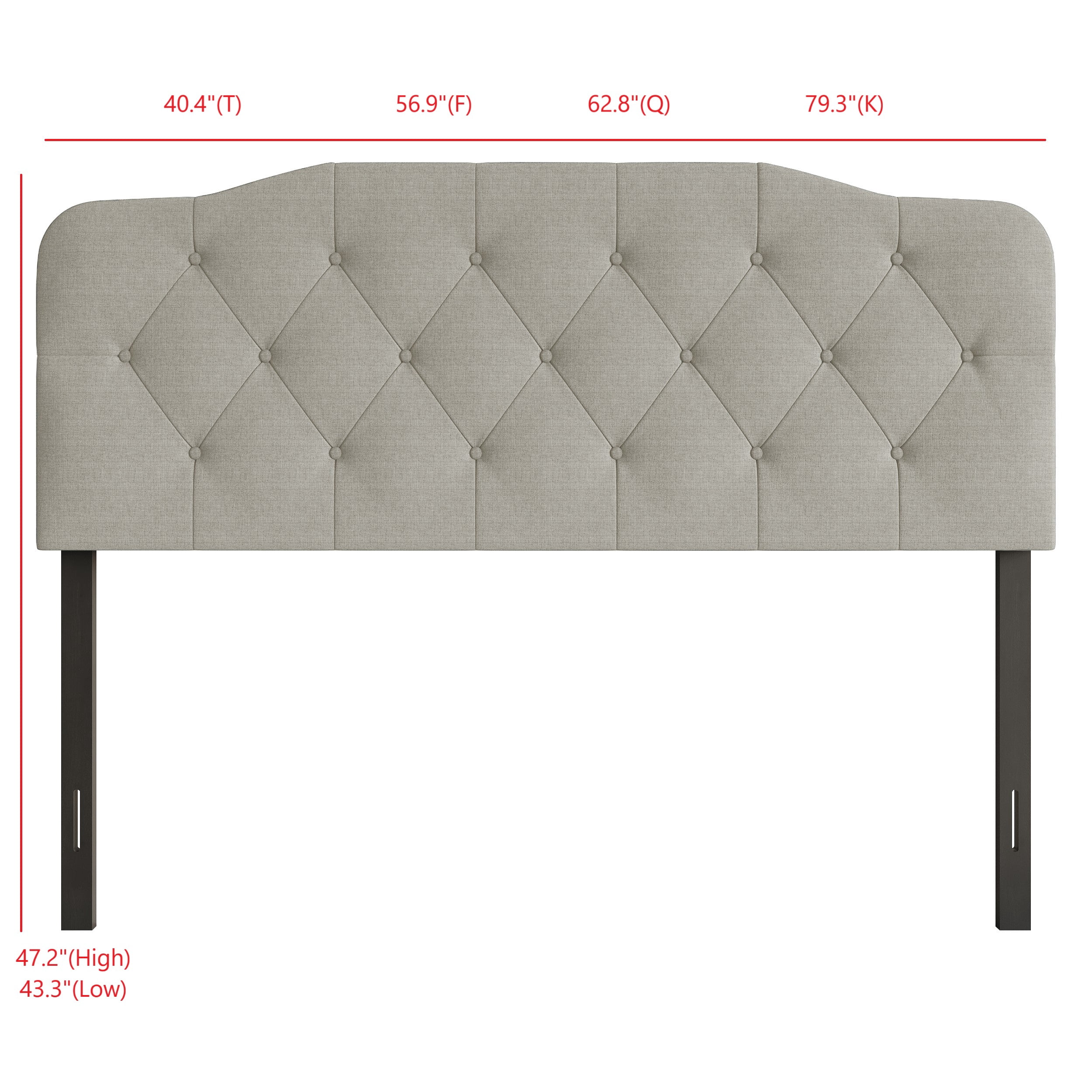 Home Design Angela Twin Button-Tufted Upholstered Headboard with Adjustable Height and Foam Padding, Warm Grey, Easy assembly