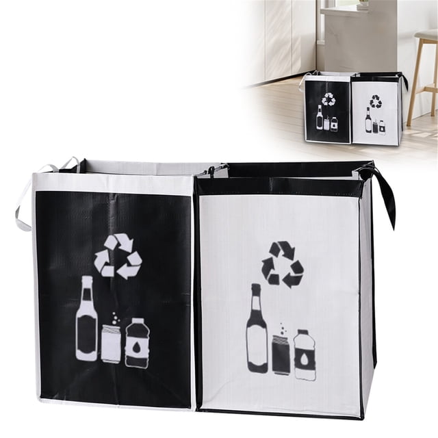 Recycle Bins for Kitchen, Waste Bag for Kitchen Home Trash Sorting Bins Base Plate Waterproof Baskets Eco-Conscious Polypropylene A Set of 2 (C)