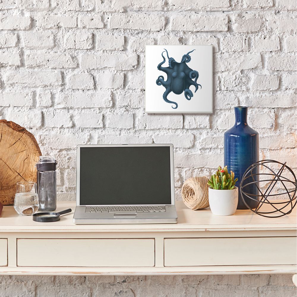 Stupell Industries Minimal Blue Octopus Marine Life Sea Creature Wall Plaque Design by Seven Trees Design