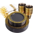 thumbnail image 1 of Juego de vajilla NOCCUR negro/dorado, 210 piezas con platos, tazas y servilletas, 1 of 5