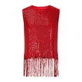 thumbnail image 5 of Sevevn Women's New Solid Color Crew Neck Pullover Sequin Fringe Casual Top New Year Savings Red M, 5 of 9