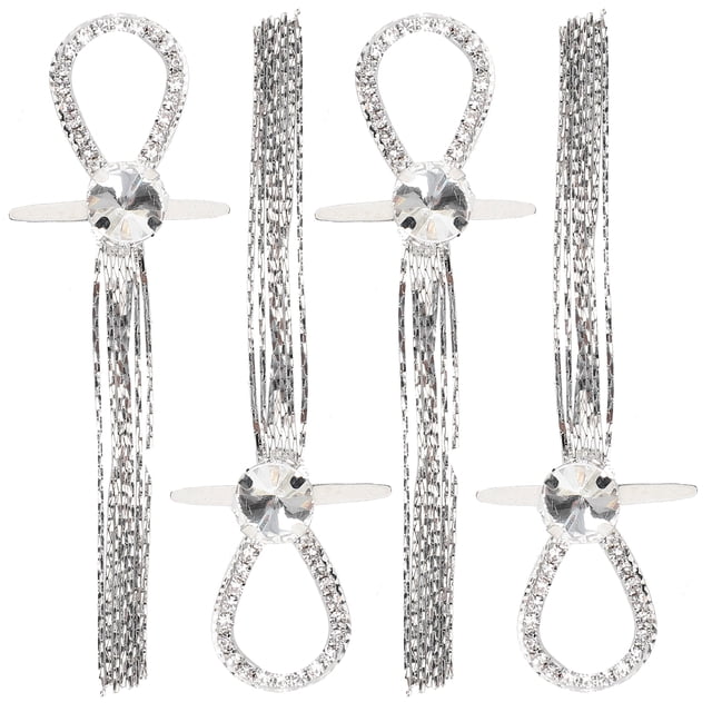 4 hebillas circulares con borlas y diamantes de imitación para zapatos, accesorios de decoración para botas de mujer, color blanco
