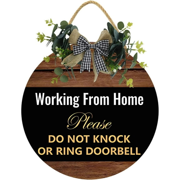 Eveokoki 12" Working From Home Please Do Not Knock Or Ring Doorbell Sign,Wood Hanging Sign Home Office Meeting Door