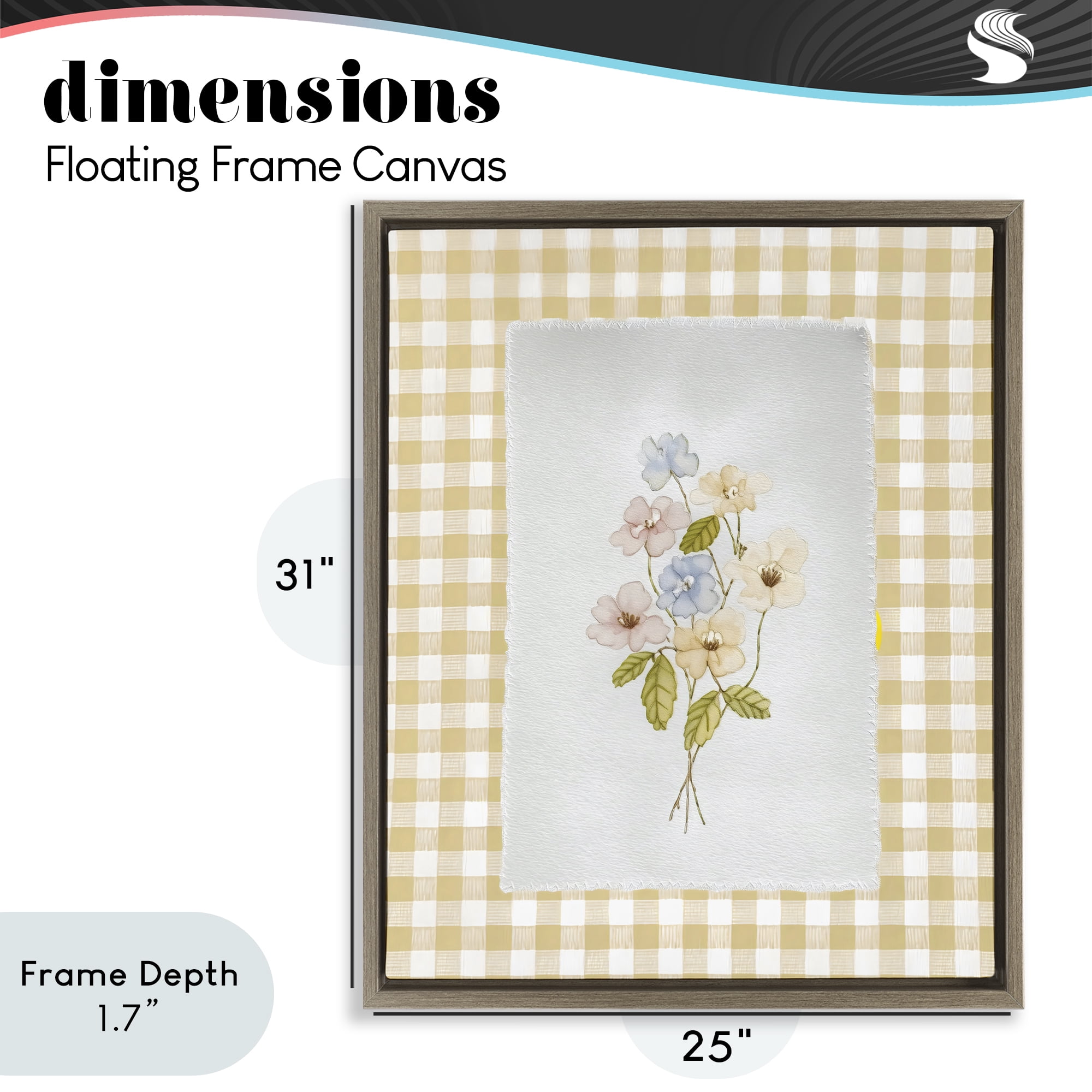 Stupell Industries Soft Gingham Flowers Brown Framed Floater Canvas Wall Art, design by Arlington Prints