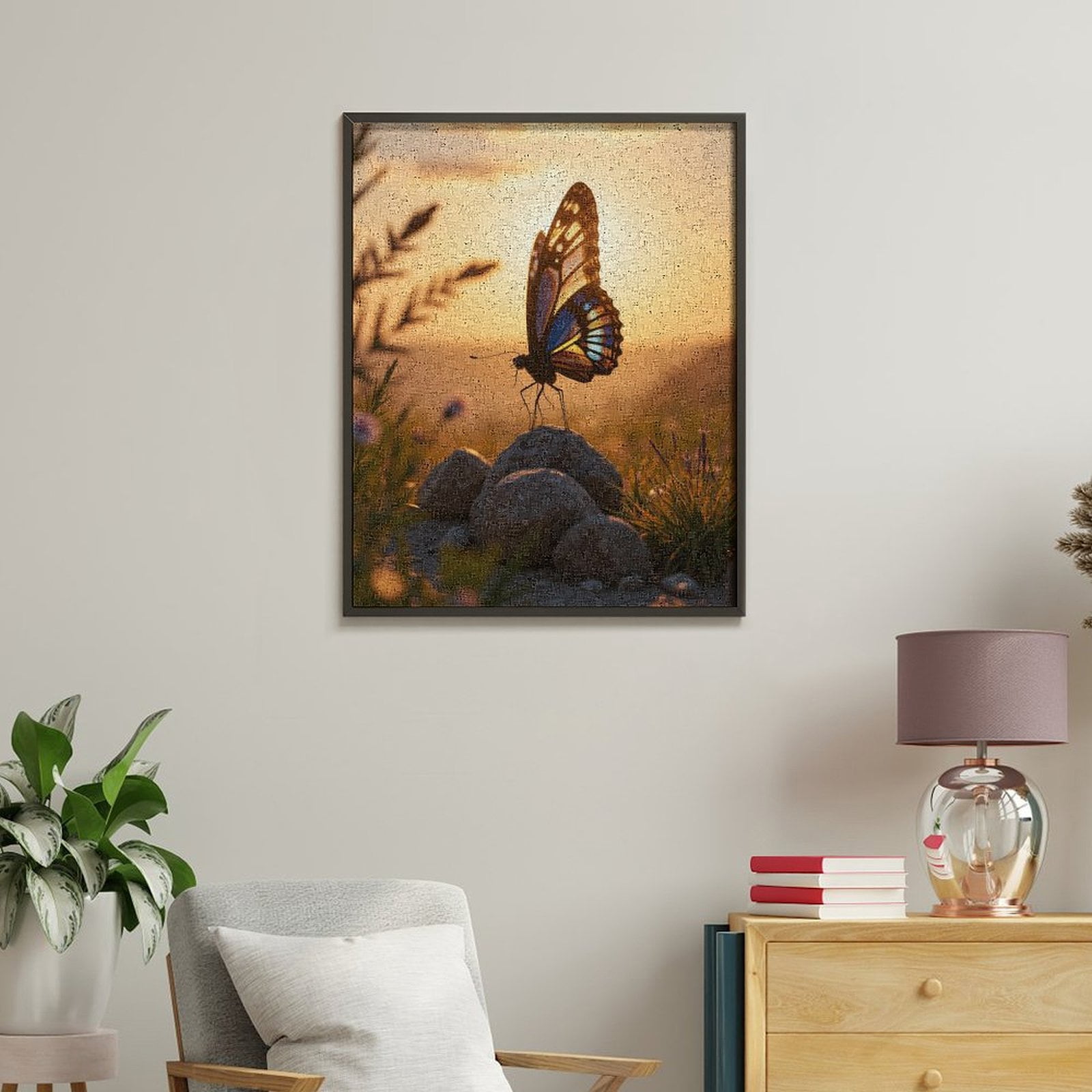 Paint By Numbers Kit for Adults Beginner - Butterfly Sunset Rock Tranquil Scene DIY Canvas Painting Kits for Adults, Frameless Paint By Number for Adults for Home Wall Decor 16x20 Inch