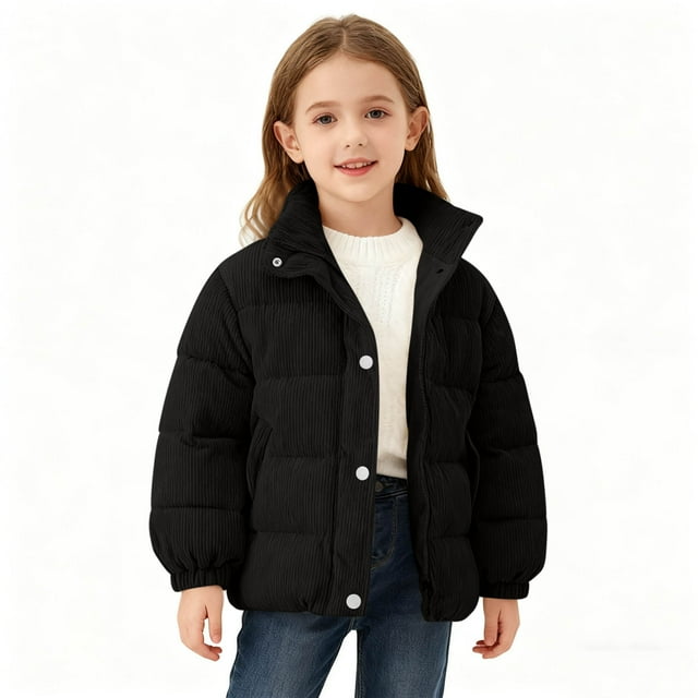 Chaquetas y abrigos casuales de manga larga sin capucha para niños, chaqueta de color sólido con apertura de bolsillo, chaqueta informal de invierno con cuello alto corto, blusa de poliéster para niño