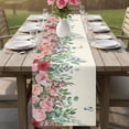 thumbnail image 4 of Watercolor Roses Table Runner - 36 Inch Long Spring Flowers Leaves Butterflies Light Beige Cotton and Linen Blended Dress Scarves Farmhouse Table Runner for Kitchen Dining, Coffee Table, 13" x 36", 4 of 8