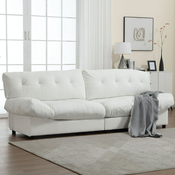 108" Oversized Comfy Sofa Couches,Teddy Velvet Fabric,Upholstered Sofas or Living Room,Apartment,White