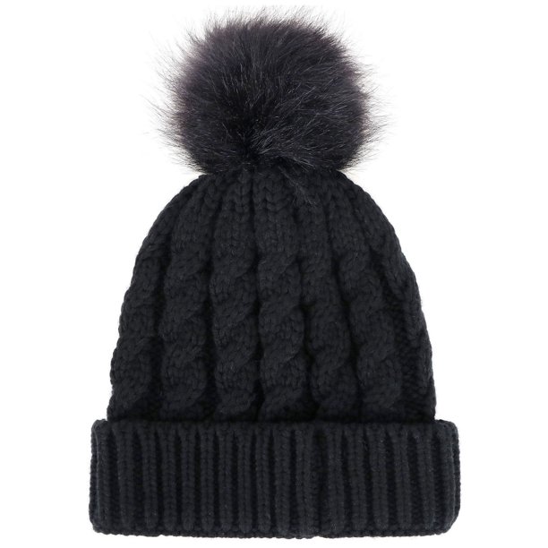 Men Women's Winter Knit Faux Fur Black Pom Hat Walmart.com