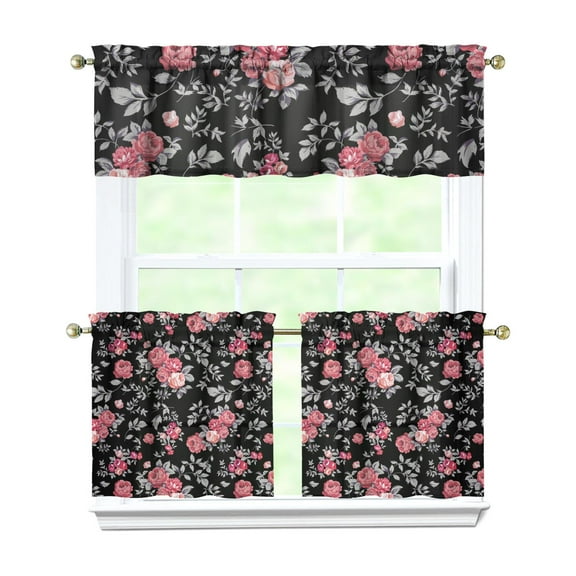Kitchen Curtains and Valance Set 24 Inch Tier Pioneer Colorful Floral Curtains Small Drapes for Cafe Living Room Bathroom Farmhouse 3 Pieces Set Rod Pocket