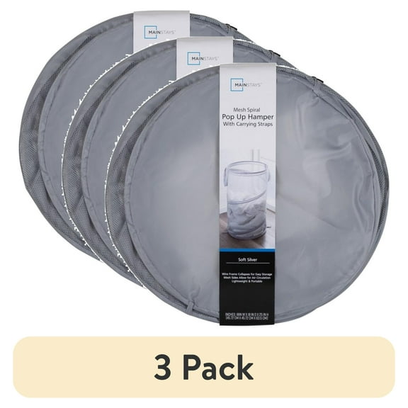 (3 pack) Mainstays Easy Carry Handles Laundry Hamper with Cinch Top, Soft Silver, Adult