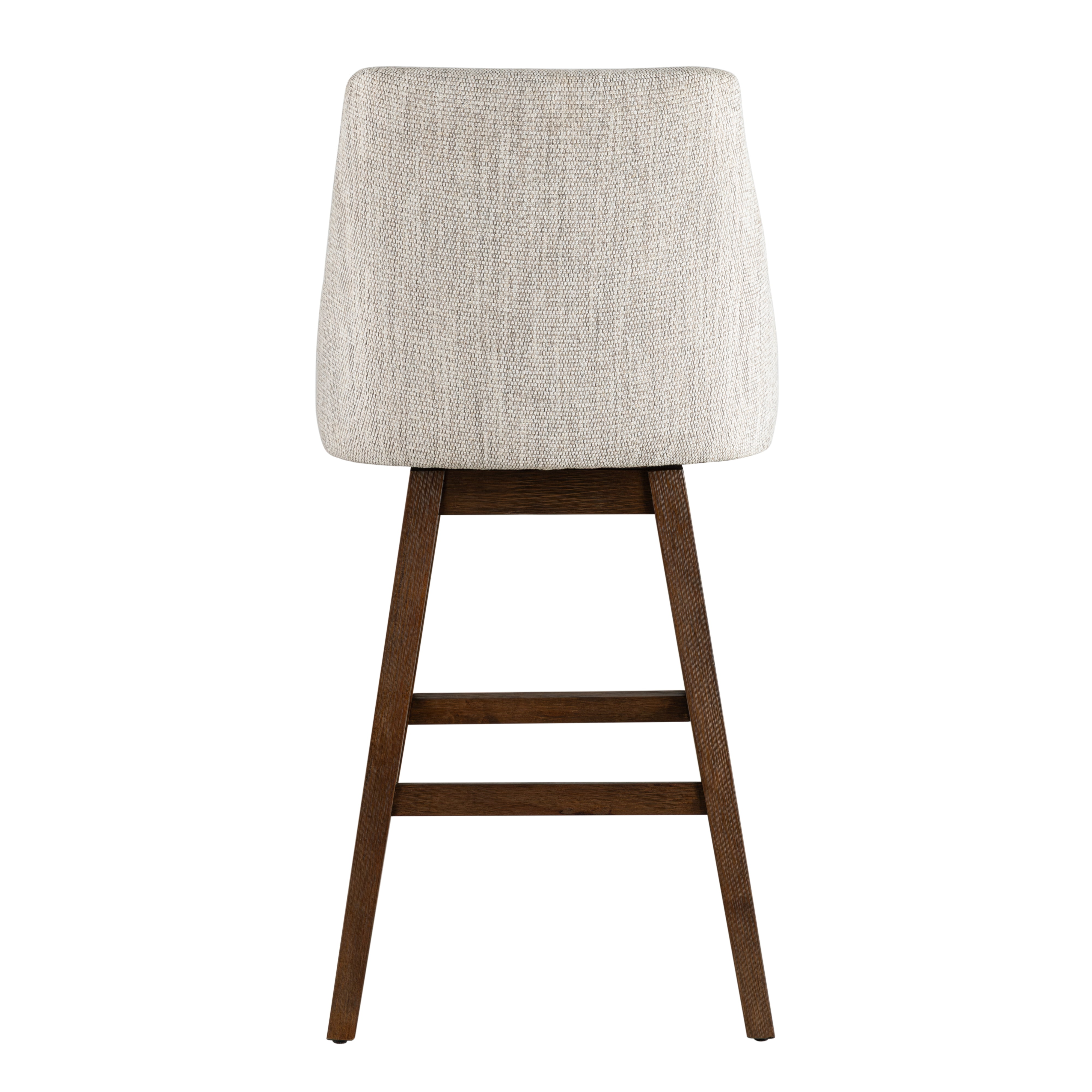 Armen Living Branson Brown Solid Wood Upholstered 30" Bar Height Swivel Barstool with Beige Fabric Seat