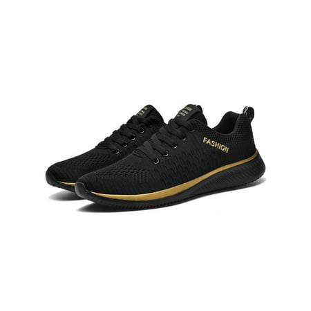 

Ymiytan Womens Athletic Shoes Sports Sneakers Lace Up Running Outdoor Comfort Non-Slip Fitness Workout Trainers Black Gold 10