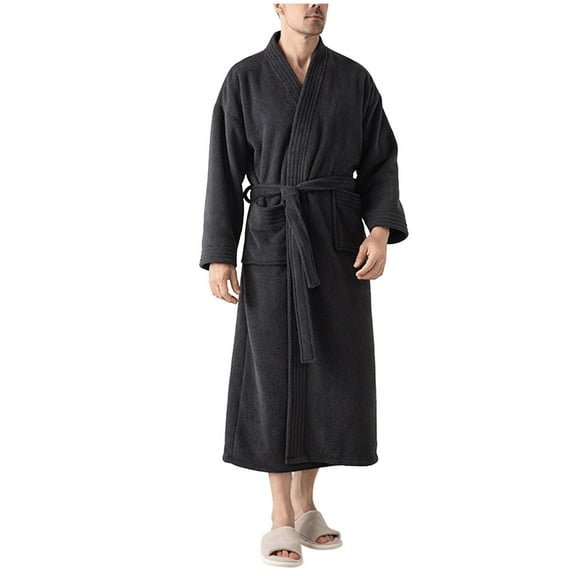Mens Terry Cloth Kimono Robe Lightweight Soft Long Bathrobe Sleepwear Loungewear with Pockets