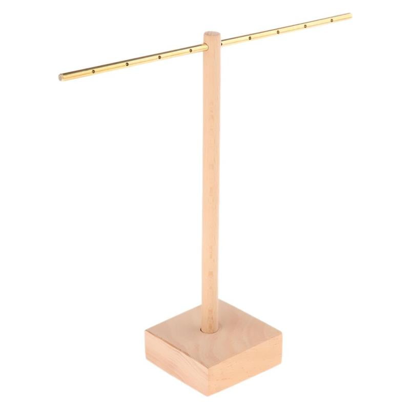 Exquisite T-Bar Wooden Jewelry Hanger Rack Display Stand Showcase with Hole 