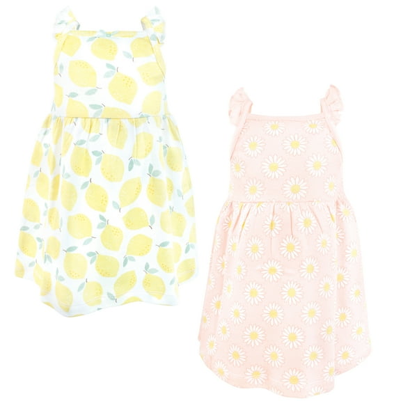 Luvable Friends Hudson Baby Dresses 2pk, Lemon Daisy Blossom, 0-3M