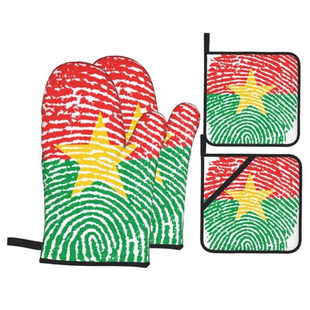 Burkina Faso Oven Mitts And Pot Holders Sets Baking Sets For Kitchen Bbq Gloves Heat Resistant Cooking Flag Fingerprint Country Pride 4 Pcs