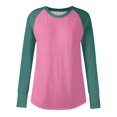 thumbnail image 4 of Fall T-Shirt for Women Women's Color Block Round Neck Loose Long Sleeve Medium Length Leaky Thumb T-shirt Top, 4 of 6