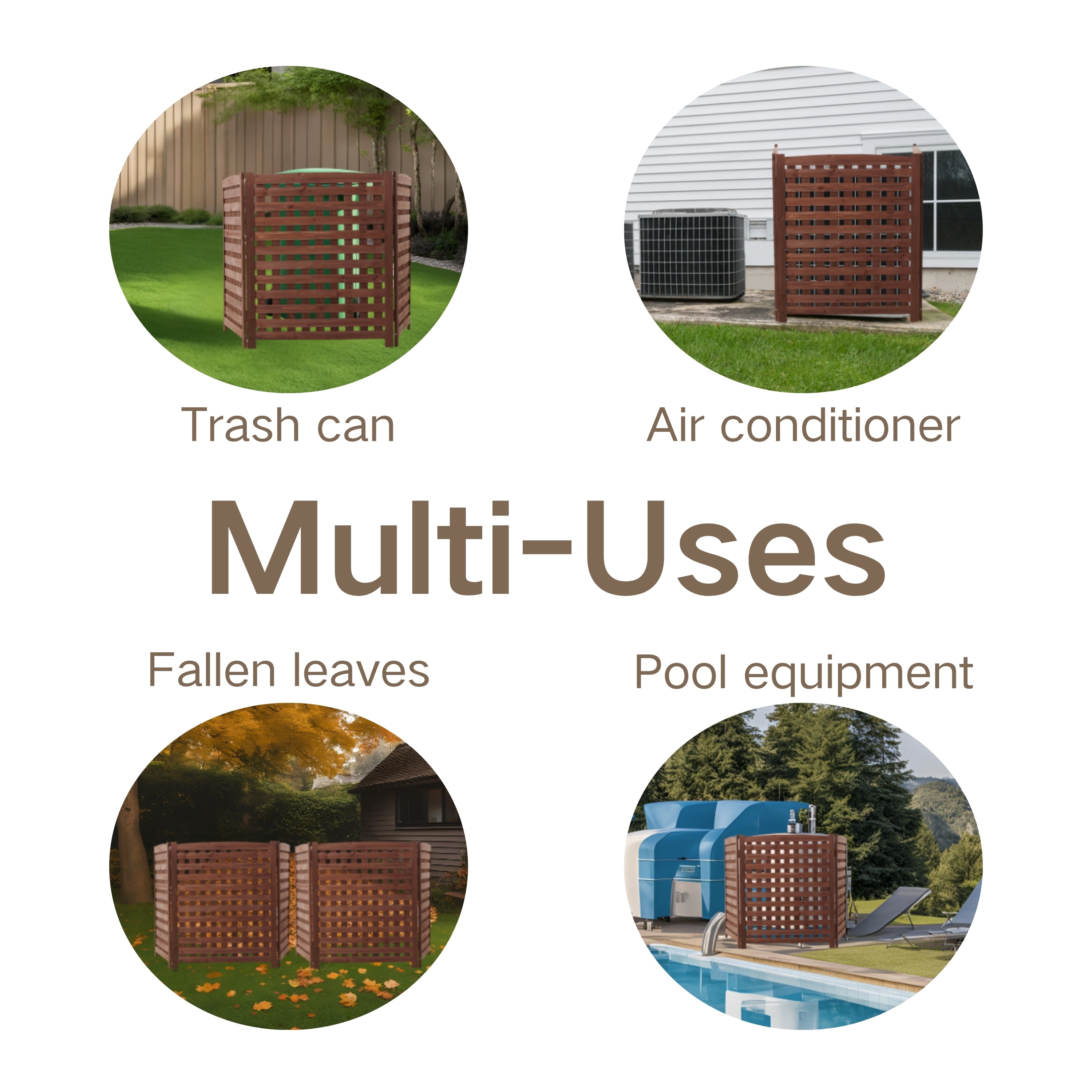 3-Panel Solid Wood Outdoor Air Conditioner Privacy Fence Screen, 32"W×38"H Weather Resistant Slatted Enclosure Fence for AC Unit Trash Can Pool Pump Garden Patio