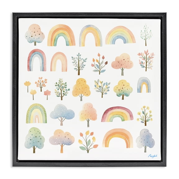 Stupell Industries Happy Rainbows & Foliage Black Framed Floater Canvas Wall Art, design by Roozbeh