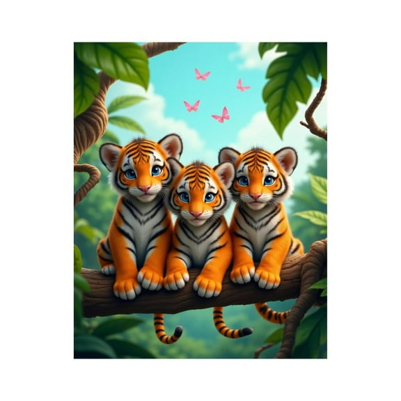Paint by Numbers Kit for Adults, Three Cute Tiger Cubs Sitting Together Paint by Numbers, Easy Paint by Numbers Kit for Adults Beginner, DIY Adult Paint by Number Kits on Canvas, Home Decor