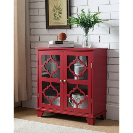 Roman Red Wood Contemporary Accent Entryway Console Buffet Display Table With Glass Cabinet Door