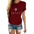 thumbnail image 1 of Innerwin Tee Manches Courtes Femmes Tops d'Été de Travail Lettre de la Chance T-Shirt Confortable Vin Rouge L, 1 of 2