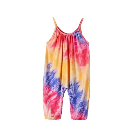 

Little Girls Sleeveless Tie Dye Romper One Piece Overalls Harem Pants Outfits
