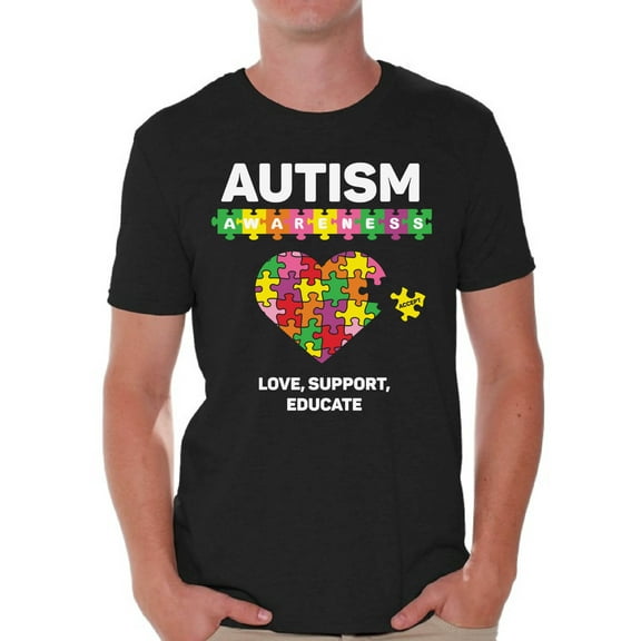 Awkward Styles Love Support Educate Autism Shirt for Men Autism Awareness Puzzle Shirt Men Autism Awareness Shirts Men's Autism T Shirt Autism Awareness Gifts for Him Autistic Pride Gifts