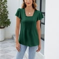thumbnail image 3 of Besolor Women's Summer Tunic Tops Ruffle Sleeve Pleated Front Shirts Trendy Scoop Neck Going out Dressy Blouse, 3 of 8