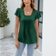 thumbnail image 3 of Camiseta Casual de Color Sólido Plisada en el Pecho 95% Poliéster 5% Spandex, Nueva Camiseta de Manga de Encaje para el Uso Diario, 3 of 8