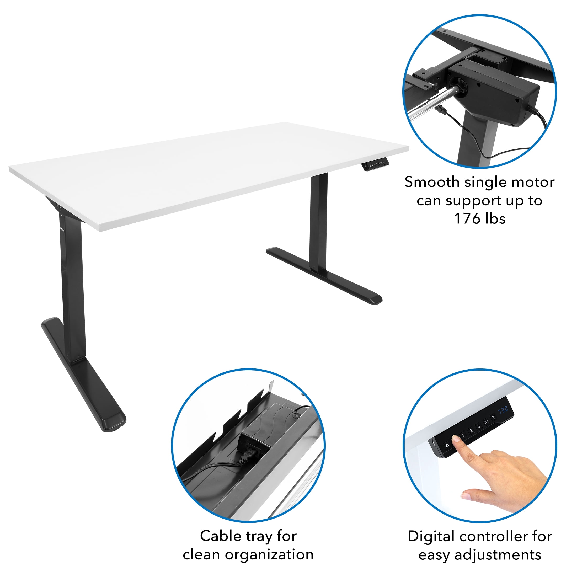 Mount-It! Electric Sit-Stand Black Desk Frame with Extra-Wide White Tabletop