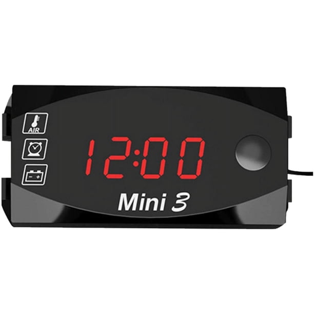 Reloj digital para motocicleta 3 en 1, termómetro, voltímetro digital, soporte para manillar, IP67, resistente al agua, reloj para motocicleta con pantalla grande, 12 V/24 V (áspero) brillar Electrónica