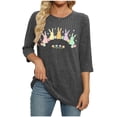 thumbnail image 5 of ZVAVZ Womens Striped Knit Tshirts Funny Graphic 3/4 Sleeve Tops Tee for Women Crewneck Regular Fit Textured Summer Shirts 2026 Dark Gray,XXL, 5 of 7