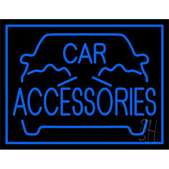 Blue Car Accessories LED Neon Sign 24 x 31 - inches, Clear Edge Cut Acrylic Backing, with Dimmer - Bright and Premium built indoor LED Neon Sign for automotive store, and mall.