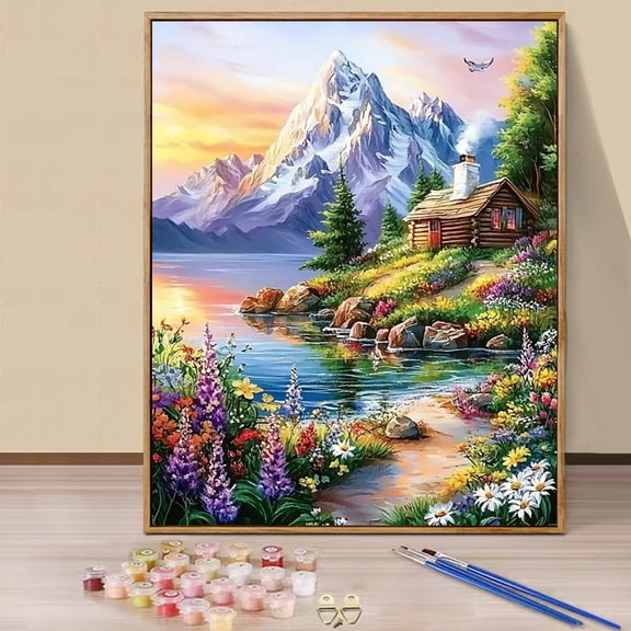 JYLMOOD Paint by Numbers for Adults Kits, DIY Easy Painting by Numbers for Gift Home Wall Decoration 16x20in without Frame - Cottage