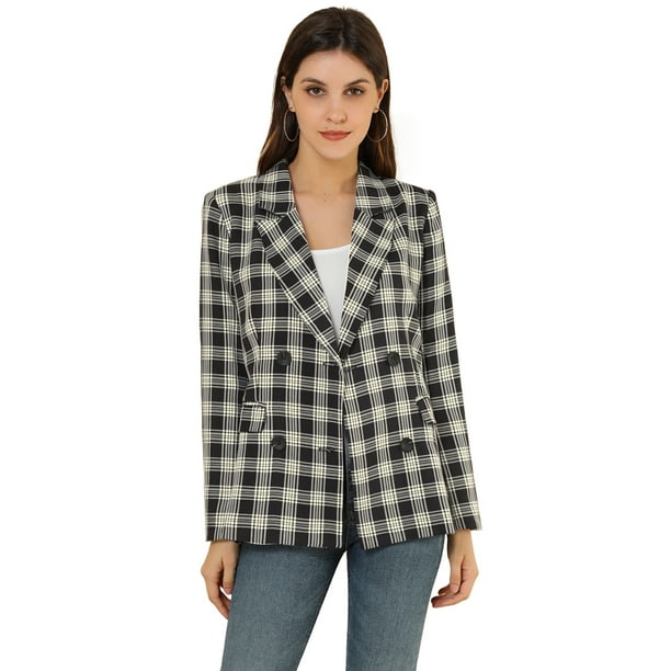 Chaqueta formal Allegra K Día de San Patricio para mujer con solapa con muesca y Doble botonadura Negro XS