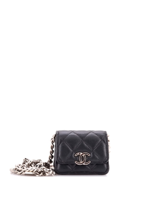 Pre-Owned Coco Enamel Strap Flap Clutch with Chain Quilted Caviar Mini By Rebag