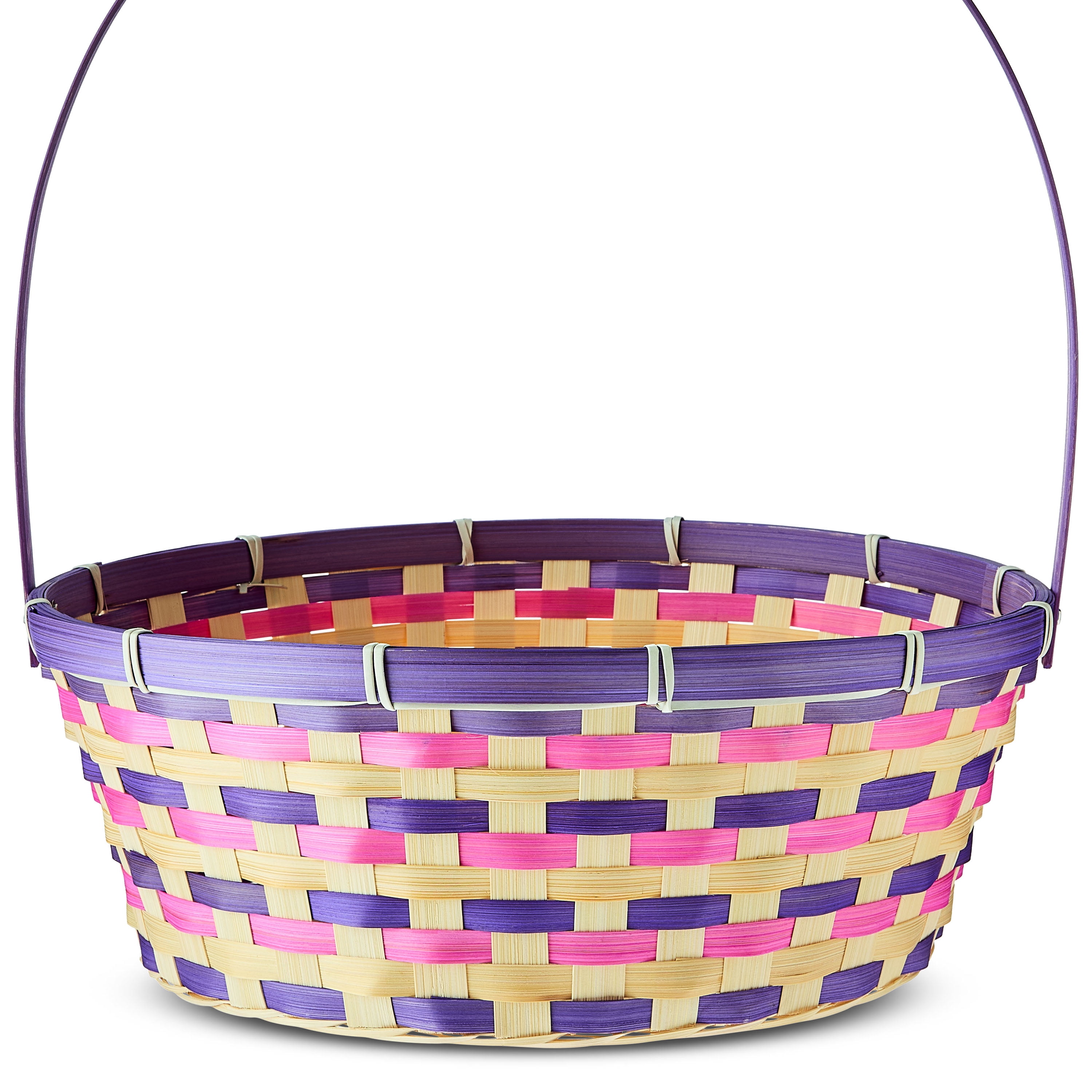 Round Bamboo Basket, Pink and Purple, 13.5" x 16", Easter by Way To Celebrate